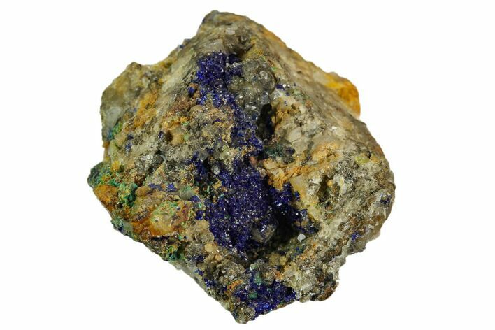Sparkling Azurite Crystals With Malachite - Mexico #126952